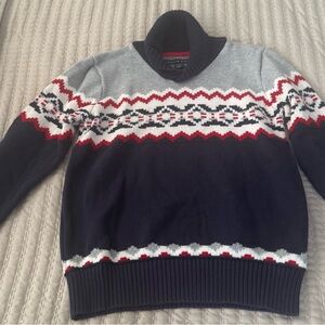 Tommy Hilfiger Navy Gray and Red Sweater 100% Cotton Medium Perfect for Holidays